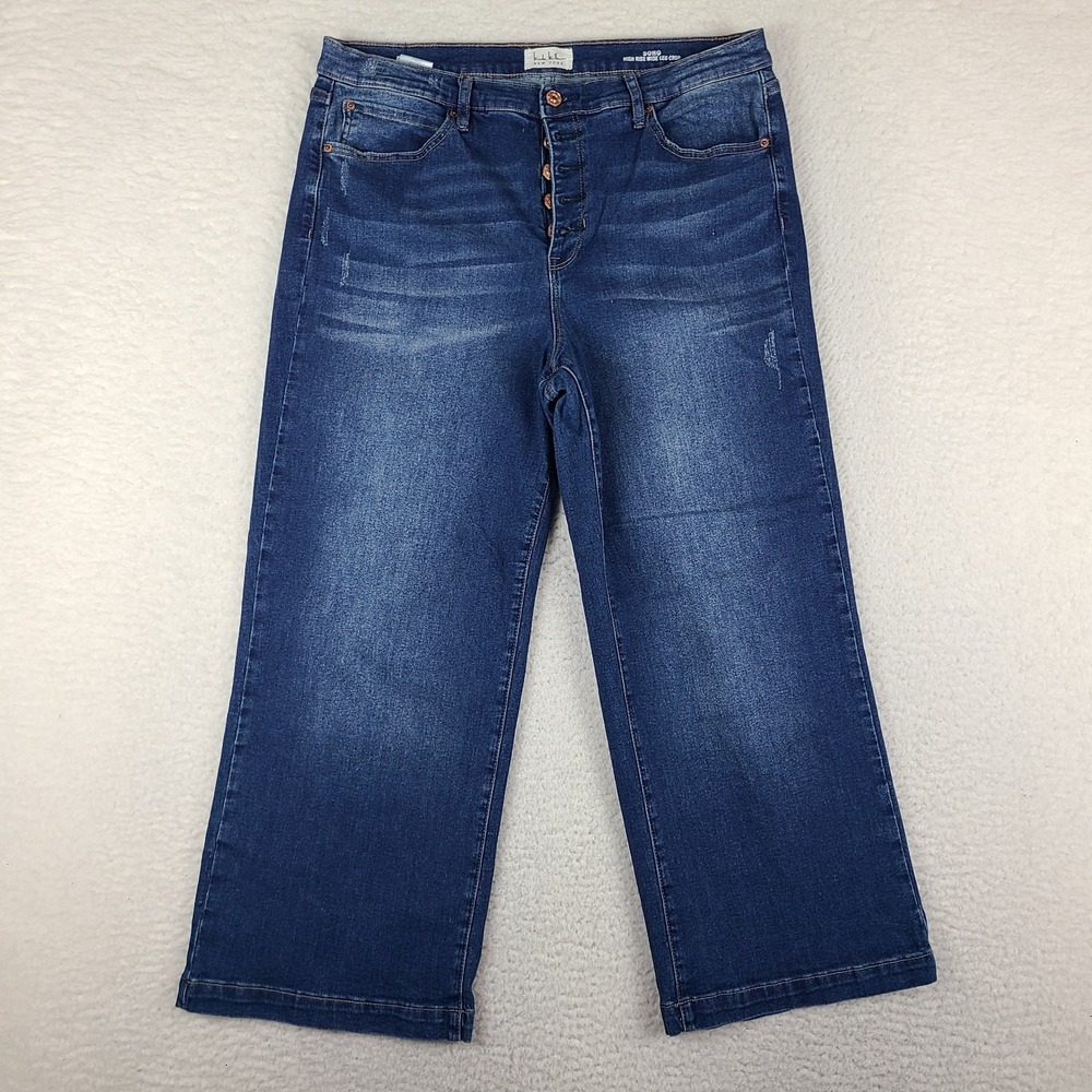 Nicole Miller Jeans Womens 14 Blue SOHO High Rise Wide Leg Crop Dark Wash Denim